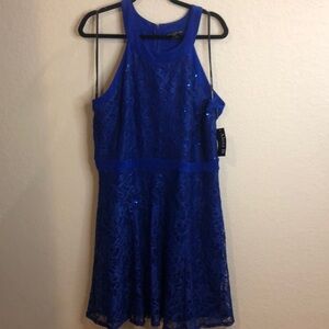 NWT Alexa B Nites Cocktail Dress RoyalBlue Size 20W. Women's sparkly lace detail